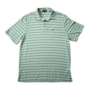 Masters Classics Golf Polo Mens Large Green Stripe Pima Cotton
